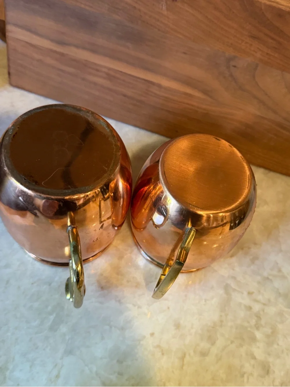 Set of two copper mule mugs
